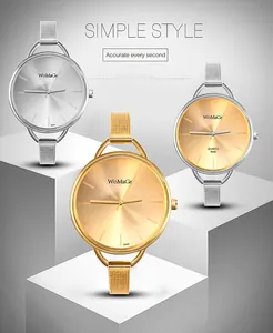 Orologi da donna minimalisti con grandi quadranti e cinturini in maglia metallica eleganti