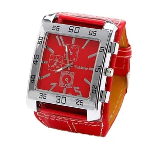 Reloj deportivo WoMage para hombre con esfera cuadrada roja y caja de metal plateado