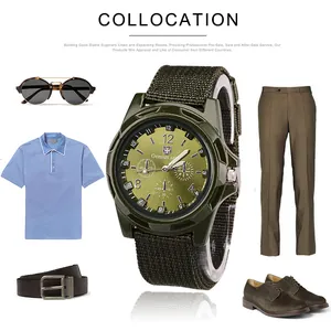 Fashionable men's olive green military sports watch with durable canvas strap for outdoors