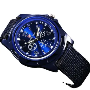 New men's outdoor fashion sports watch featuring a blue canvas strap and analog dial