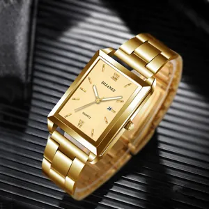 DIJANES Orologio al Quarzo Business da Uomo Cinturino in Acciaio Inossidabile Lega Quadrante Rettangolare Calendario Luminoso Moda
