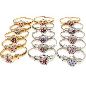 Set of rhinestone-encrusted flip cover bangle watches for women in gold and silver finish