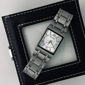 Elegant silver square business quartz watch with durable stainless steel strap for men