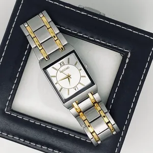 BUCCINO Men's Business Quartz Watch Square Dial Fashion Two-Tone Gold Silver Stainless Steel Strap Formal Wristwatch
