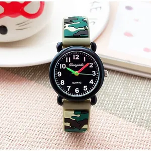 Chaoyada Kids Quartz Watch Camouflage Silicone Strap Waterproof Student Watch For Boys Girls Children Cartoon Jelly Wristwatch