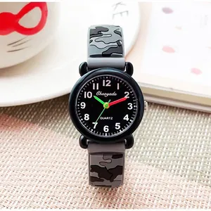 Camouflage silicone strap children's quartz watch with colorful hands for school boys
