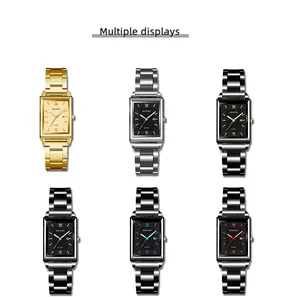 Visualizzazione di vari colori di orologi al quarzo quadrati con cinturini in acciaio