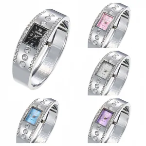Reloj de Brazalete con Esfera Cuadrada para Mujer Lujo Diamantes de Imitación Incrustados Aleación Cuarzo Reloj de Pulsera