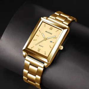 Orologio al quarzo classico rettangolare color oro da uomo con cinturino in acciaio