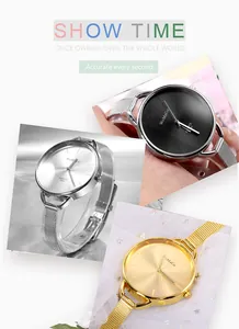 Vista dettagliata di eleganti orologi da donna con cinturino in maglia di lega.