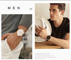 Vista de estilo de vida de un reloj de cuarzo para hombre con correa de cuero y oro rosa