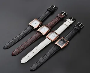Vista dettagliata degli orologi quadrati da uomo WoMaGe con cinturini in pelle in diversi colori