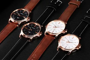 Vista detallada de los relojes de cuarzo Yazole para hombre con correas de cuero
