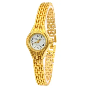 Elegante orologio da polso al quarzo dorato da donna con quadrante bianco rotondo minimalista