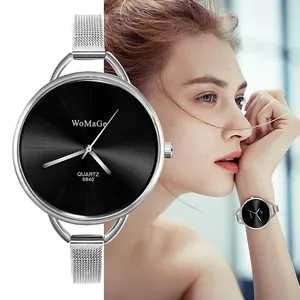 Orologio da Donna alla Moda Quadrante Rotondo Grande Cinturino in Maglia di Lega Orologio al Quarzo Casual Elegante Analogico Semplice Cinturino in Maglia Metallica
