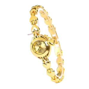 Elegante orologio da polso a forma di cuore dorato per donna con movimento al quarzo