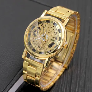 Herren Mode Skelett Quarzuhr Koreanischer Stil Legierung Metallarmband Römische Zahlen Business Casual Armbanduhr