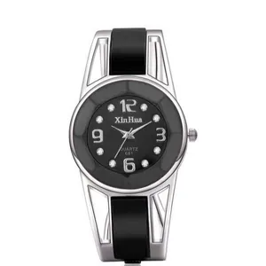 Elegante orologio a bracciale XinHua da uomo in argento e nero con movimento al quarzo