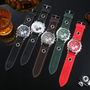 Orologio Punk Hip Hop da Uomo Quadrante Grande Numeri Romani Arabi Orologio al Quarzo Cinturino in Pelle PU Gioielli