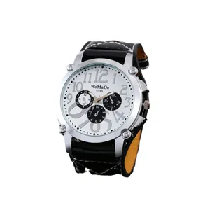 Elegante orologio hip-hop da uomo con grande quadrante bianco e cinturino in pelle