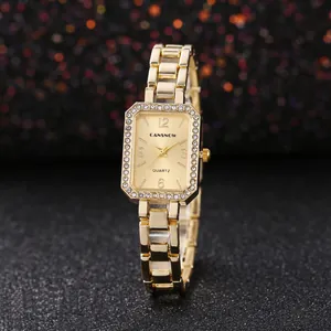 Dames Kwartshorloge Mode Vierkante Wijzerplaat Legering Strass Luxe Dames Polshorloge Elegant Metalen Band Sieraden Horloge