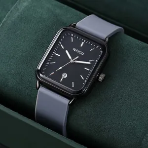 Nuovo Orologio al Quarzo Rettangolare Uomo Business Moda Cinturino in Silicone Orologio da Polso Con Datario Cassa in Acciaio Inossidabile