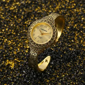 CANSNOW Retro Orologio a Bracciale da Donna Lusso Vintage Oro Argento Orologio al Quarzo Elegante Traforato Gioielli di Metallo