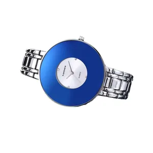 Orologio al quarzo vintage CANSNOW con grande quadrante blu e cinturino in acciaio.