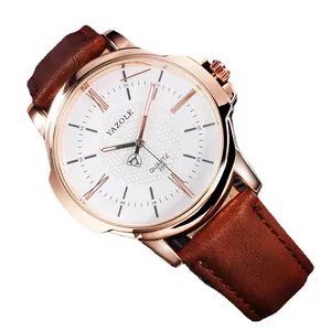 Elegante reloj de cuarzo Yazole para hombre con correa de cuero marrón y esfera blanca
