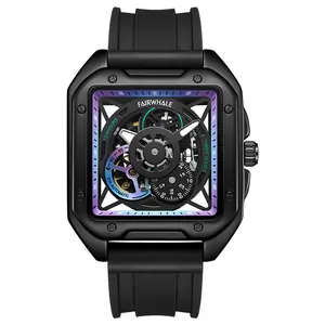 Mark Fairwhale automatisch skelet horloge voor heren met vierkante zwarte kast stijl
