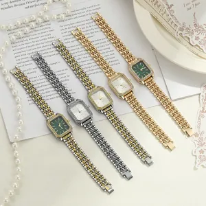 Women's Square Quartz Watch Rhinestone Bezel Alloy Steel Band Elegant Korean Minimalist Rectangular Wristwatch Gift