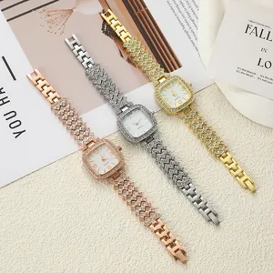 Fashion Square Rhinestone Alloy Quartz Women Bracelet Watch Roman Pattern Steel Band Small Dial Luxury Analog Wristwatch