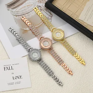 Luxury Women Rhinestone Quartz Watch Alloy Band Bracelet Watch With Rolling Beads Dial Fashion Inlaid Jewelry Wristwatch