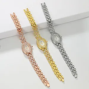 Elegant rhinestone oval watches for women in rose gold, gold and silver finishes