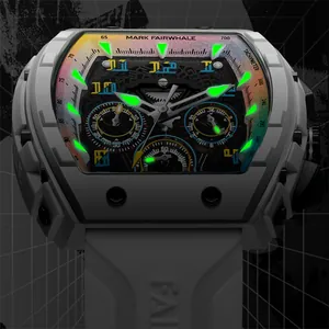 Mark Fairwhale multi-functional quartz watch with green luminous hands and grey silicone strap