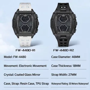 Mark Fairwhale Tonneau Digitaluhr mit Resingehäuse und TPU-Armband, 30M Wasserdichtigkeit.