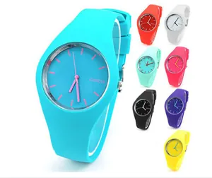 Collection of colorful Geneva silicone wristwatches in ultra-thin minimalist fashion style