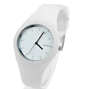 Close-up of ultra-thin white Geneva silicone watch designed for students and children