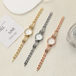 Fashion Korean Round Quartz Watch Women Rhinestone Alloy Steel Strap Ins Style Student Casual Wristwatch Jewelry Gift