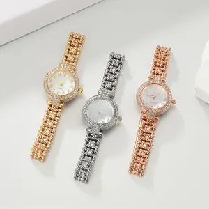 Luxus Strass Damen Armband Uhr Elegante Quarz Armbanduhr Für Damen Gold Silber Legierung Eingelegt Mode Schmuck Geschenk
