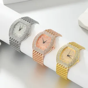 Luxury Women Tonneau Rhinestone Quartz Watch Roman Numeral Dial Alloy Bracelet Fashion Dress Wristwatch For Ladies Party