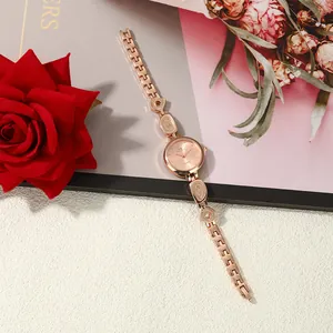 Detailed view of the rose gold irregular bracelet watch for women with quartz movement