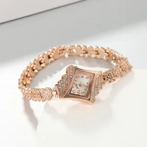 Elegant rose gold bracelet watch for women with rhinestone details