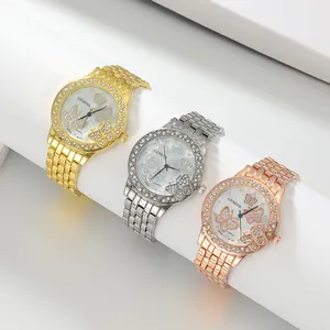 Elegant Butterfly Dial Rhinestone Quartz Watch For Women Alloy Strap Ladies Wristwatch Gold Rose Gold Silver Fashion Jewelry Watch