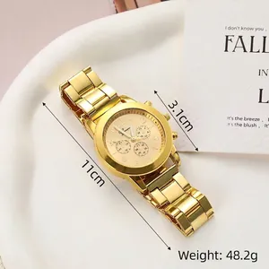 Detailed view of gold Geneva women's watch with size measurements and 48.2g weight