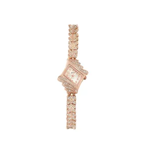 Elegant rose gold ladies quartz bracelet watch with sparkling rhinestone diamond accents