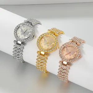 Dames Mode Strass Vlinder Armband Horloge Elegant Quartz Polshorloge Met Arabische Cijfers Metalen Band Sieraden Cadeau