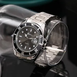Detailed macro view of a high-quality men's quartz watch with a stainless steel strap