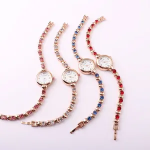 Women Fashion Bracelet Watch Elegant Rose Gold Small Round Dial Heart Rhinestone Inlaid Quartz Wristwatch For Lady Gift Jewelry