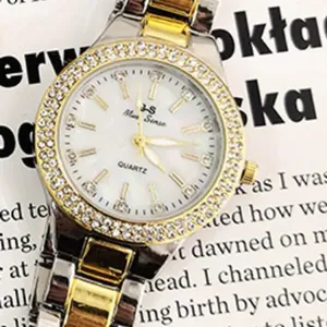 Orologio di lusso placcato oro con strass e cinturino regolabile in acciaio per uomo